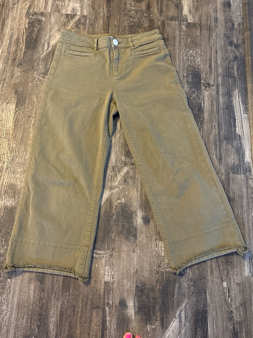 LOFT Olive Green Cropped Wide-Leg Pants